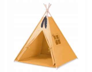 TIPI stan pre deti + karimatka + prívesky z peria - horčica